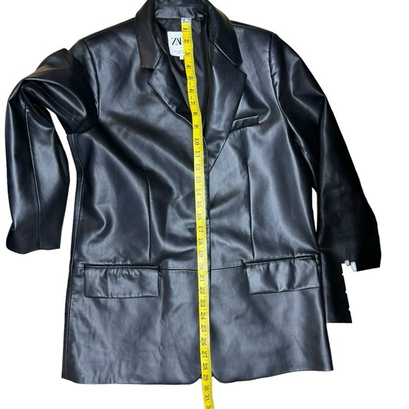 Zara Faux Leather Oversized Blazer Jacket Black Bloggers Favorite Career Small - Picture 14 of 16